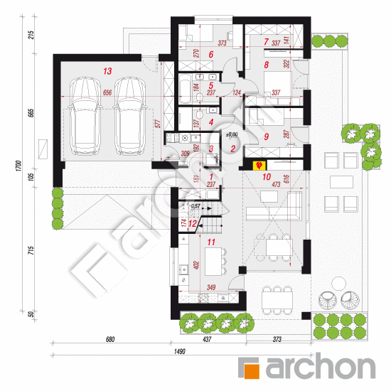 Dom w kosaćcach 33 (G2E) OZE | rzut parteru