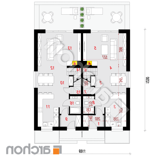 Dom w riveach 12 (R2) | rzut parteru