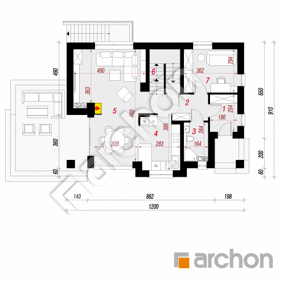 Dom w cynobrówkach (P) | rzut parteru