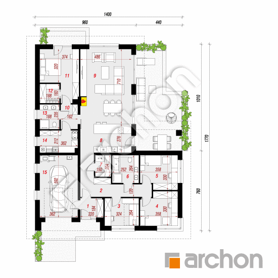 Dom w aminkach (GE) | rzut parteru