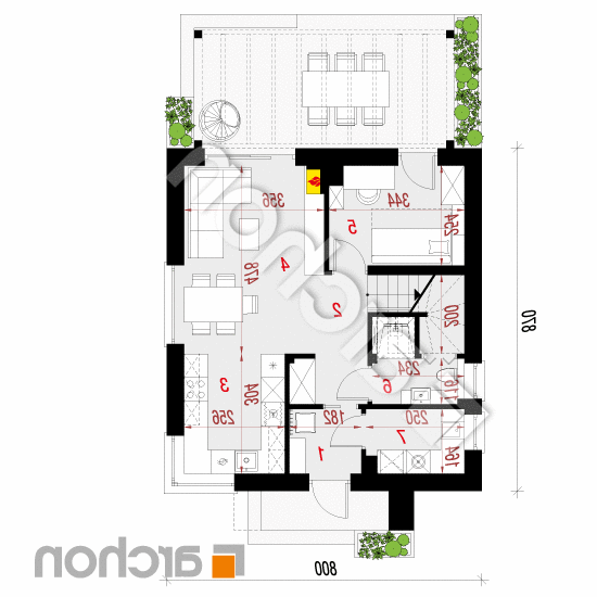 Dom w rododendronach 28 | rzut parteru