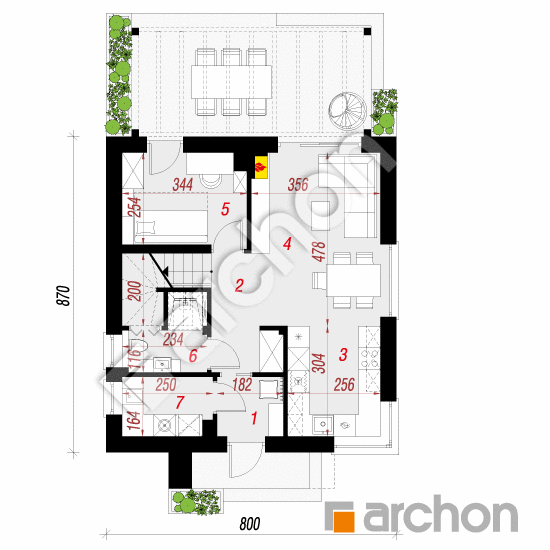 Dom w rododendronach 28 | rzut parteru