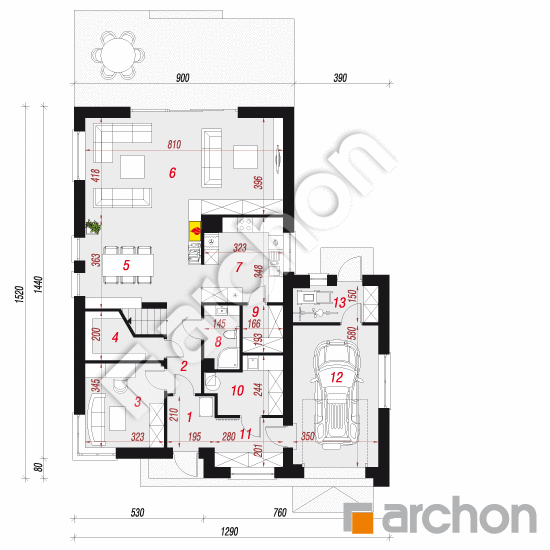 Dom w amburanach (A) | rzut parteru