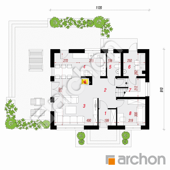 Dom w rododendronach 16 (W) | rzut parteru