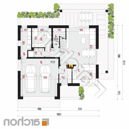 Dom w nefrisach (G2) | rzut parteru