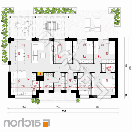 Dom w kosaćcach 16 (N) | rzut parteru