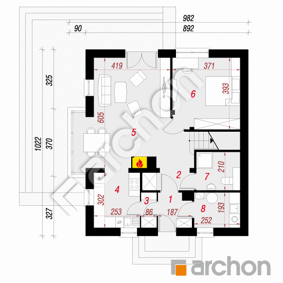 Dom w rododendronach 5 (WN) | rzut parteru