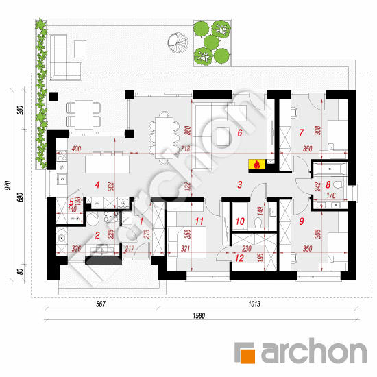 Dom w atutach (E) | rzut parteru