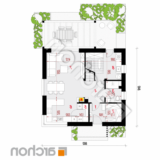 Dom w zielistkach 30 | rzut parteru