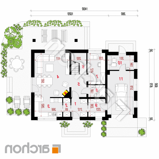 Dom w czerwonokrzewach | rzut parteru