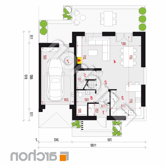 Dom w arkadiach 8 (GB) | rzut parteru