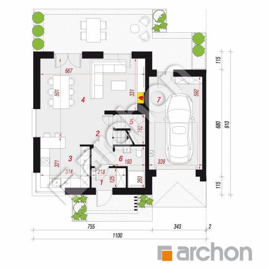 Dom w arkadiach 8 (GB) | rzut parteru