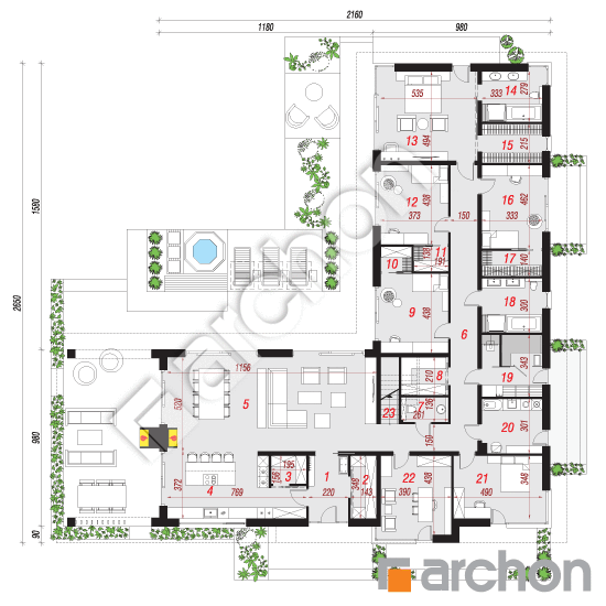 Dom w gerberach 2 (E) | rzut parteru