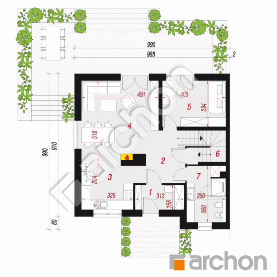 Dom w rododendronach 25 (PB) | rzut parteru