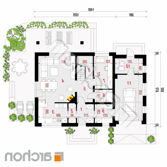 Dom w czerwonokrzewach (T) | rzut parteru