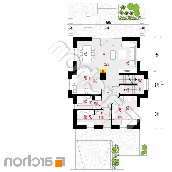 Dom w żarnowcach (N) | rzut parteru