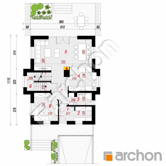 Dom w żarnowcach (N) | rzut parteru