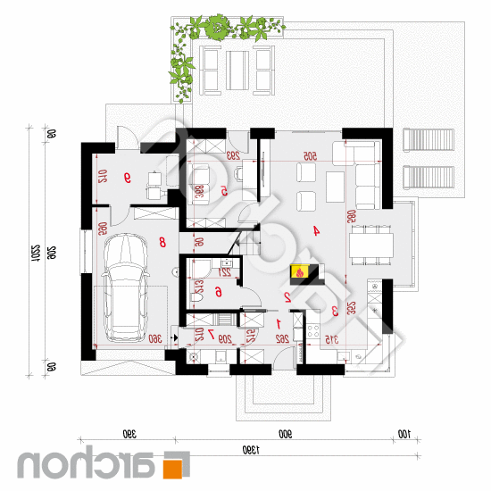 Dom w nektarynkach (N) | rzut parteru