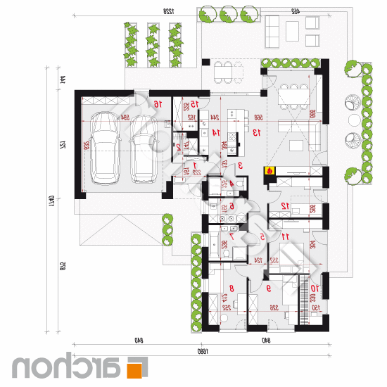 Dom w kosaćcach 21 (G2) | rzut parteru